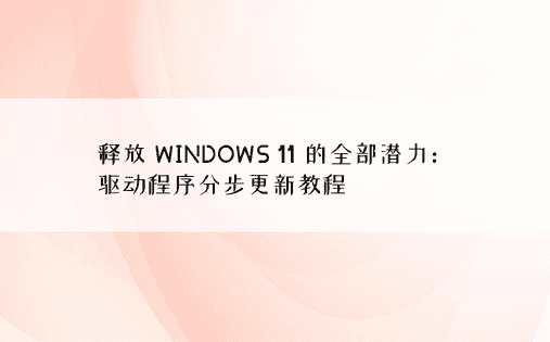 释放 WINDOWS 11 的全部潜力：驱动程序分步